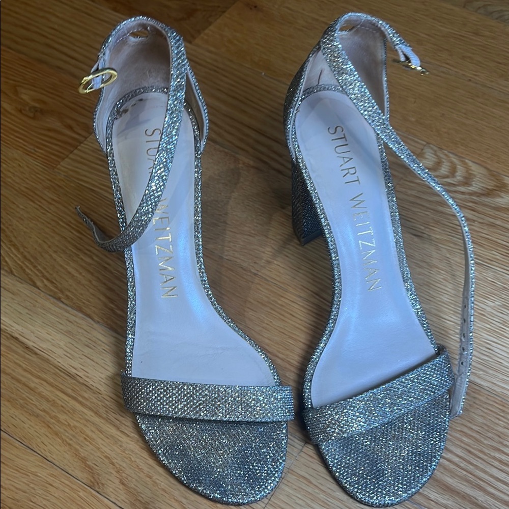 Stuart Weitzman Silver Sparkly Heels